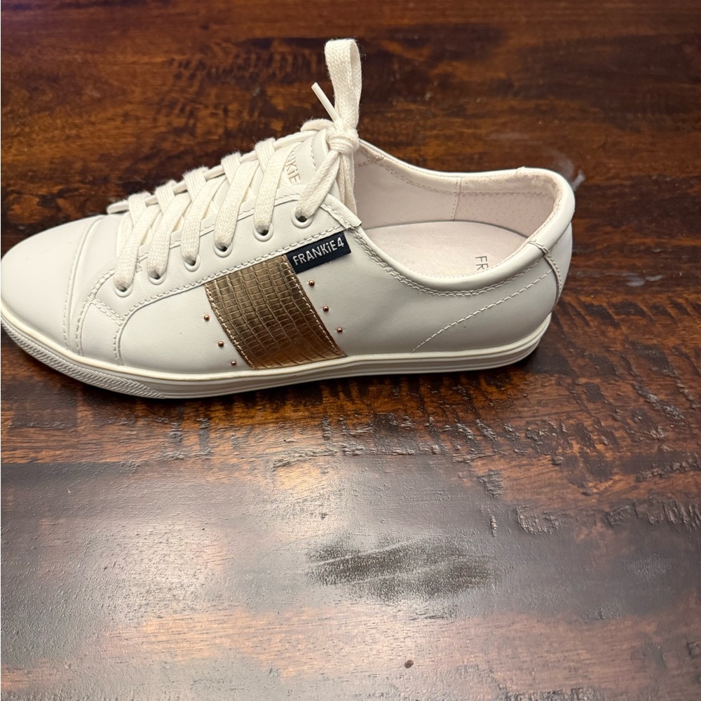FRANKIE 4 Women's White Leather Sneaker with Gold Accent
